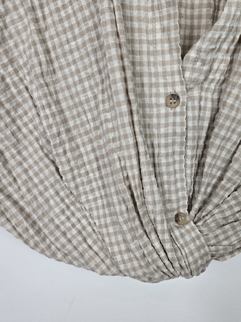 Zara Girls Gingham Twist Front Crop Top Beige Check Linen Blend Size 9 NWOT - Picture 3 of 5